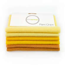 Load image into Gallery viewer, Paint Chips - 5" Squares<BR>Hand Dyed Wool Sparkle Yellow Solid by Sue Spargo