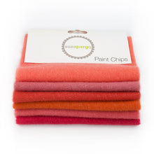 Load image into Gallery viewer, Paint Chips - 5" Squares<BR>Hand Dyed Wool Sparkle Oranges Solid by Sue Spargo