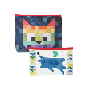 Patchwork Cats Eco Pouch <BR>Set of Two