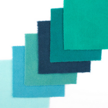 Load image into Gallery viewer, Paint Chips - 5" Squares<BR>Hand Dyed Wool Teals Solid <BR>by Sue Spargo
