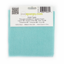 Load image into Gallery viewer, Paint Chips - 5" Squares<BR>Hand Dyed Wool Teals Solid <BR>by Sue Spargo
