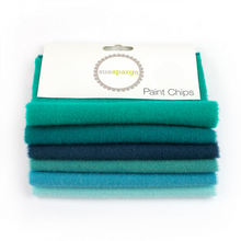 Load image into Gallery viewer, Paint Chips - 5" Squares<BR>Hand Dyed Wool Teals Solid <BR>by Sue Spargo
