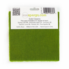Load image into Gallery viewer, Paint Chips - 5" Squares<BR>Hand Dyed Wool Green Solid <BR>by Sue Spargo
