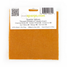 Load image into Gallery viewer, Paint Chips - 5" Squares<BR>Hand Dyed Wool Sparkle Yellow Solid by Sue Spargo
