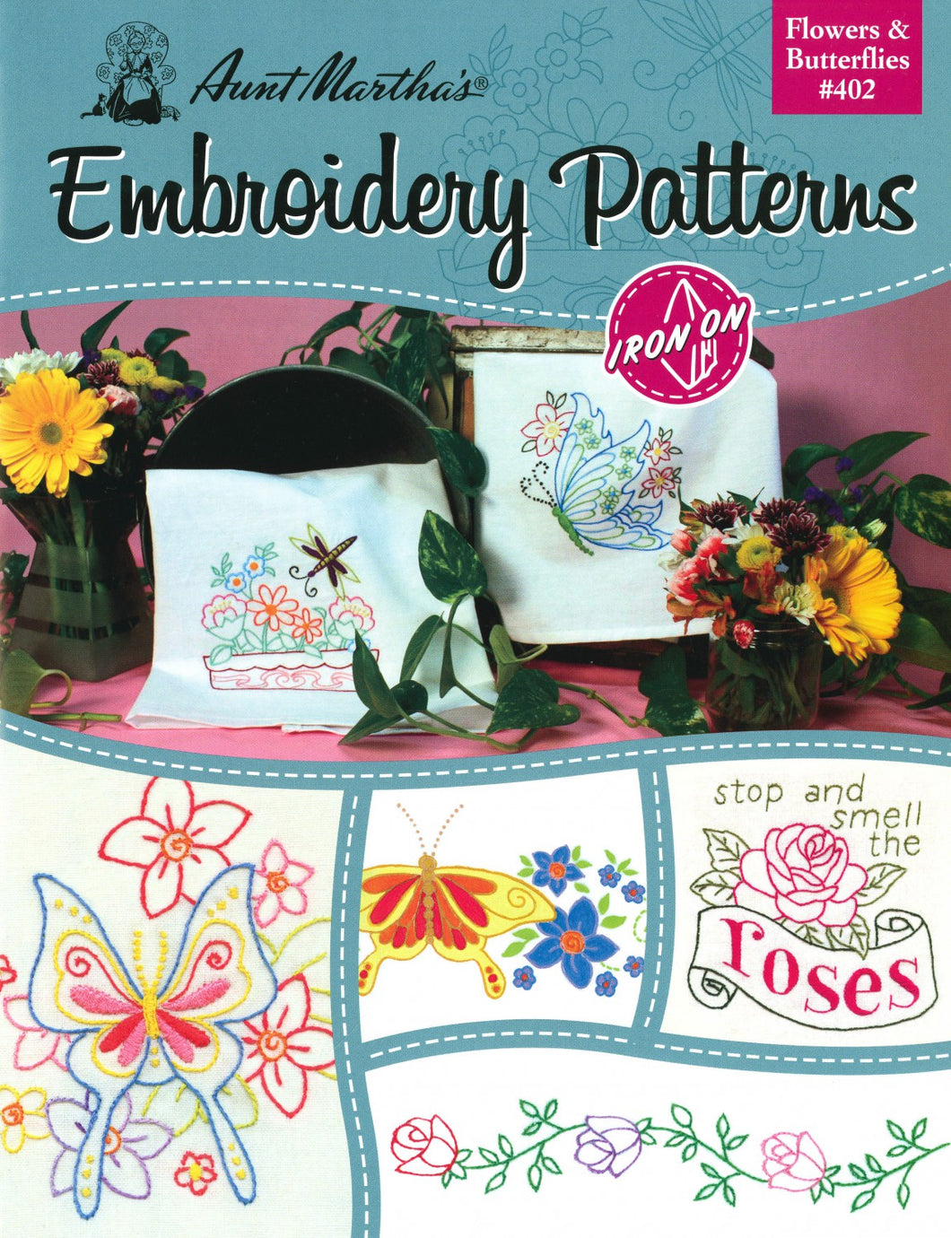 Aunt Marthas Iron-on Transfer Pattern Book Flowers & Butterflies