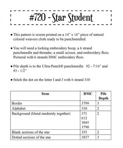 Star Student Punchneedle Embroidery Pattern